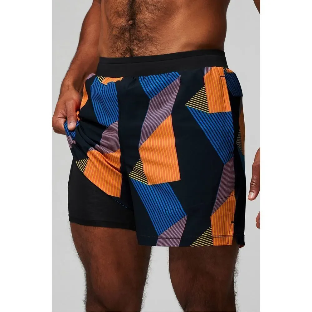 Fabletics Fundamental Short II Lined 5” Men’s XXL Black Geo Print EUC